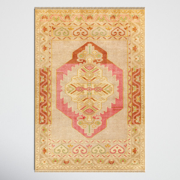 Joss & Main Lohrman Oriental Hand Knotted Pink/Orange Area Rug Wayfair